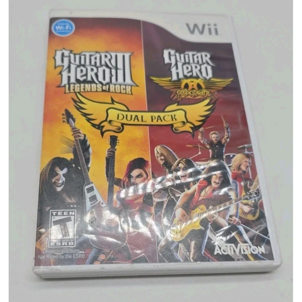 Guitar Hero Dual Pack Nintendo Wii Legends of Rock & Aerosmith Complete Rock